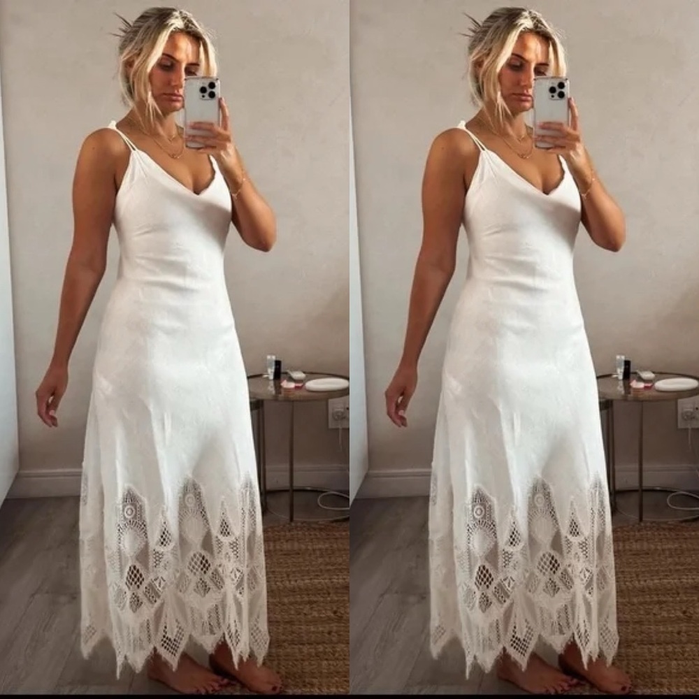 ZARA White Lace Hem Slip Maxi Dress
